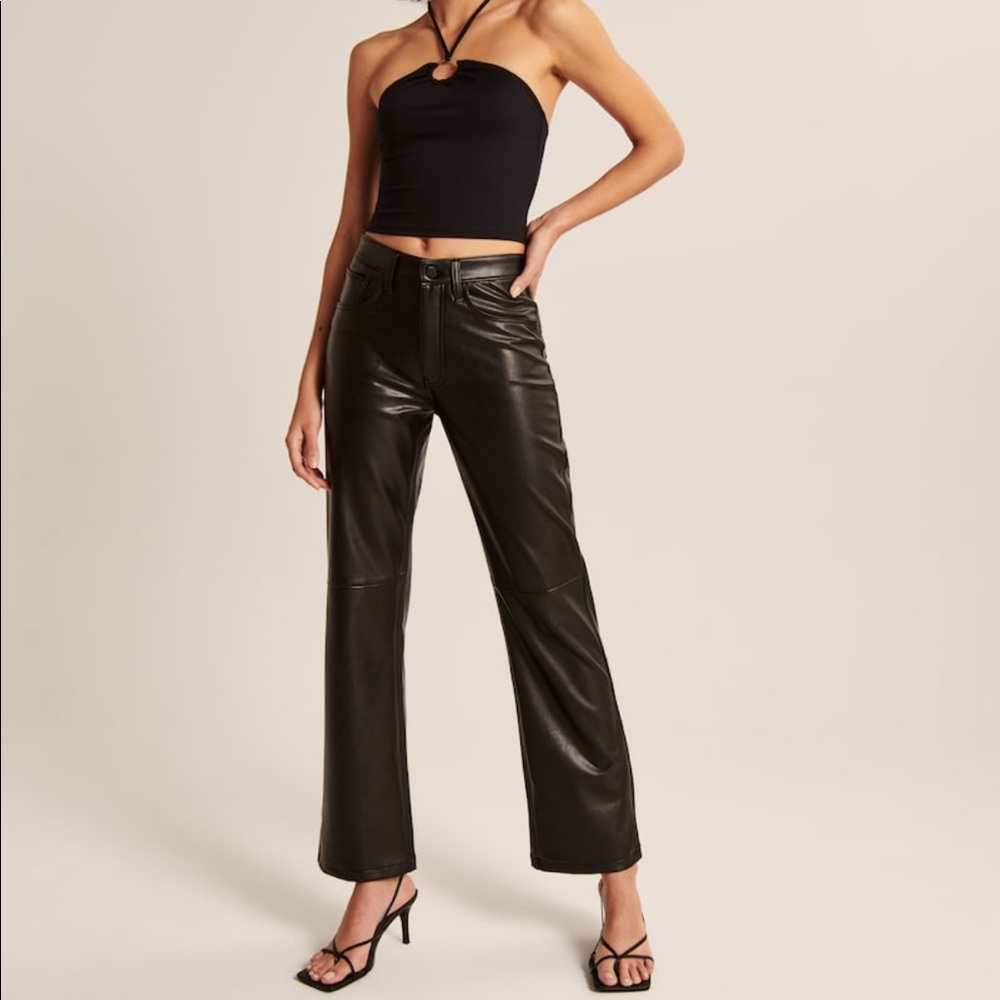 A&F Black Vegan Leather 90s Bootcut Pants
